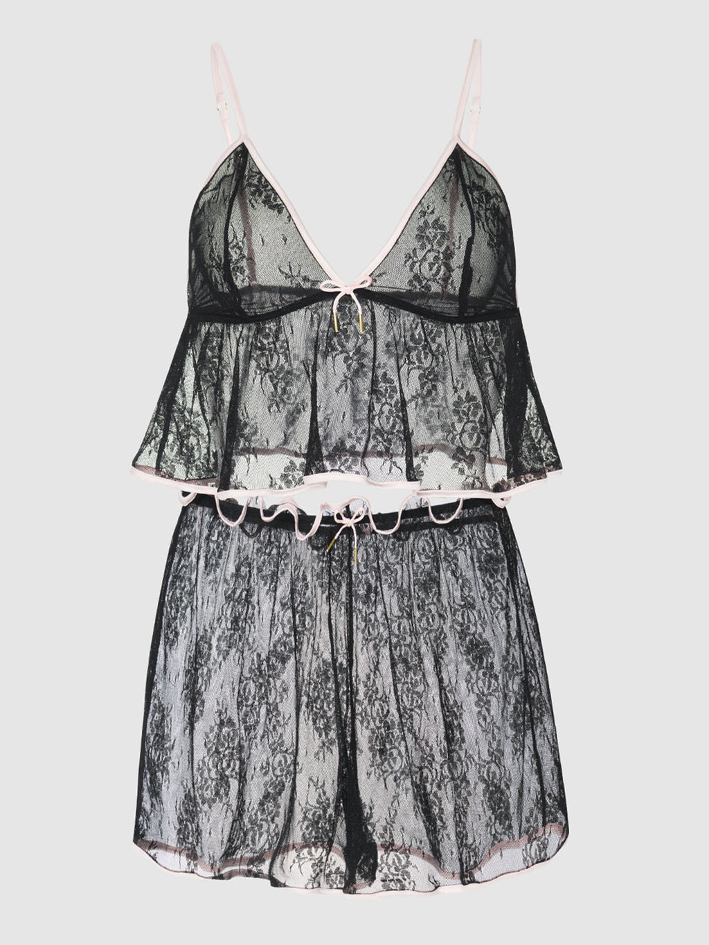 Flouncy Lace Cami & Short Sleep Set Black