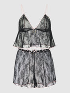 Flouncy Lace Cami & Short Sleep Set Black
