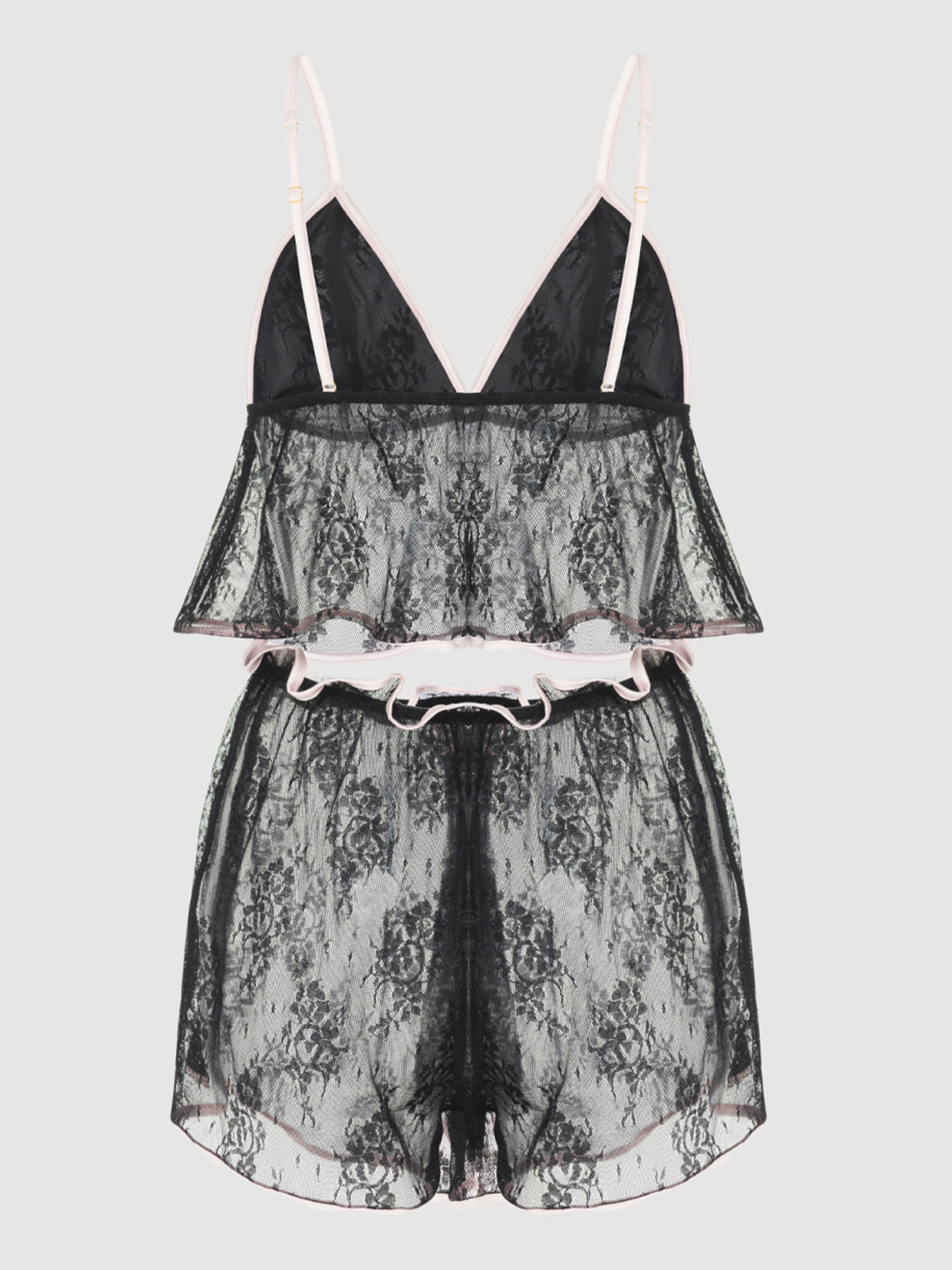 Flouncy Lace Cami & Short Sleep Set Black