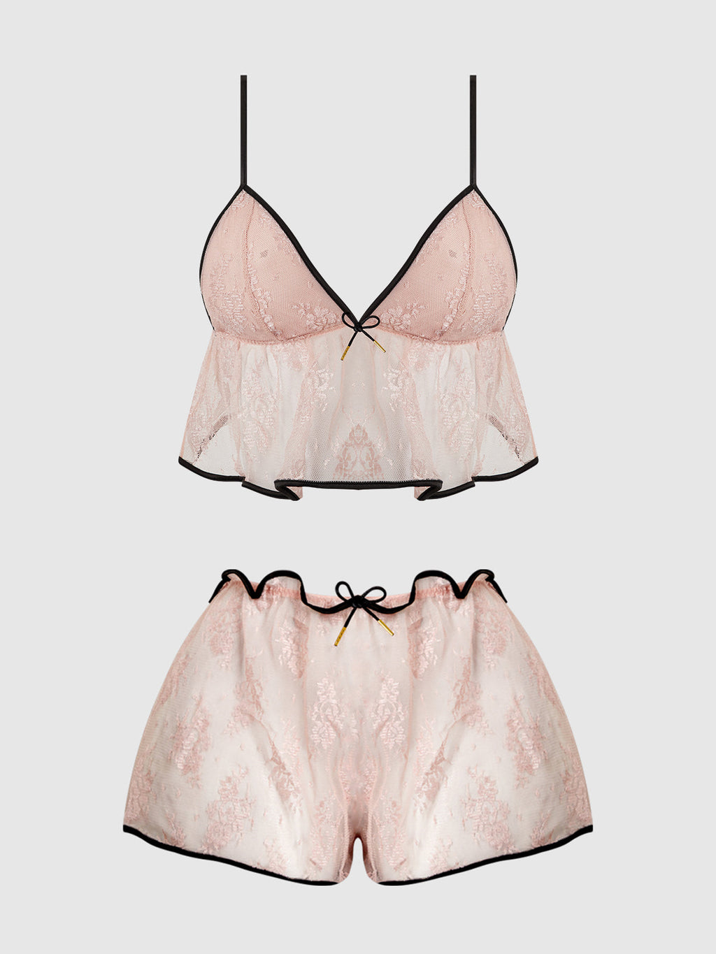 Flouncy Lace Cami & Short Sleep Set Light Pink