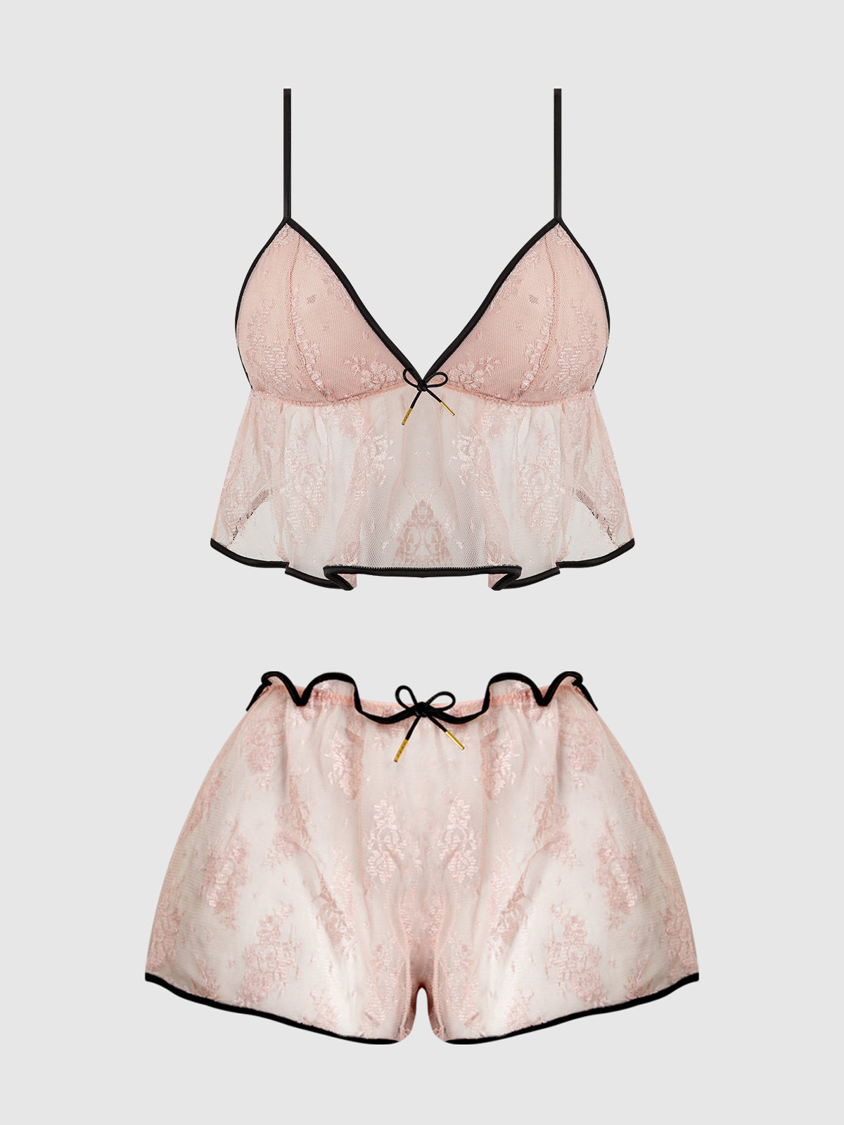 Flouncy Lace Cami & Short Sleep Set Light Pink