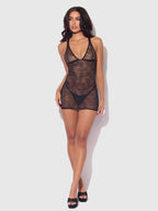 KIKI LACE STRAPPY & BACKLESS CHEMISE & G-STRING SET