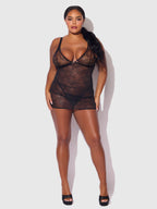 KIKI LACE STRAPPY & BACKLESS CHEMISE & G-STRING SET