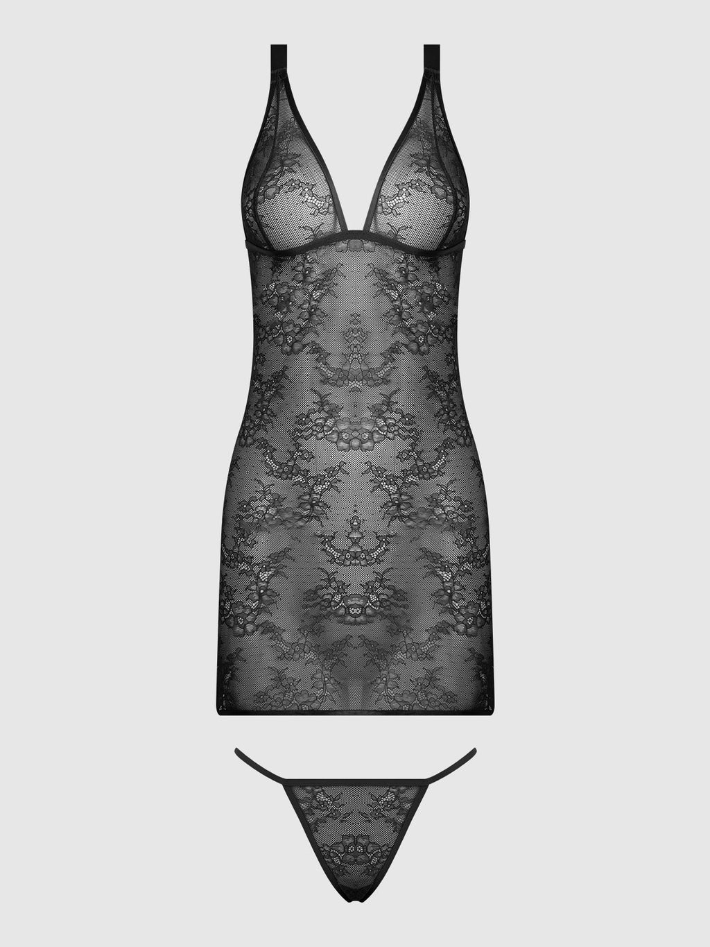 KIKI LACE STRAPPY & BACKLESS CHEMISE & G-STRING SET