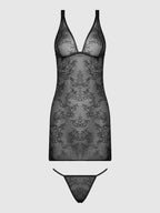 KIKI LACE STRAPPY & BACKLESS CHEMISE & G-STRING SET