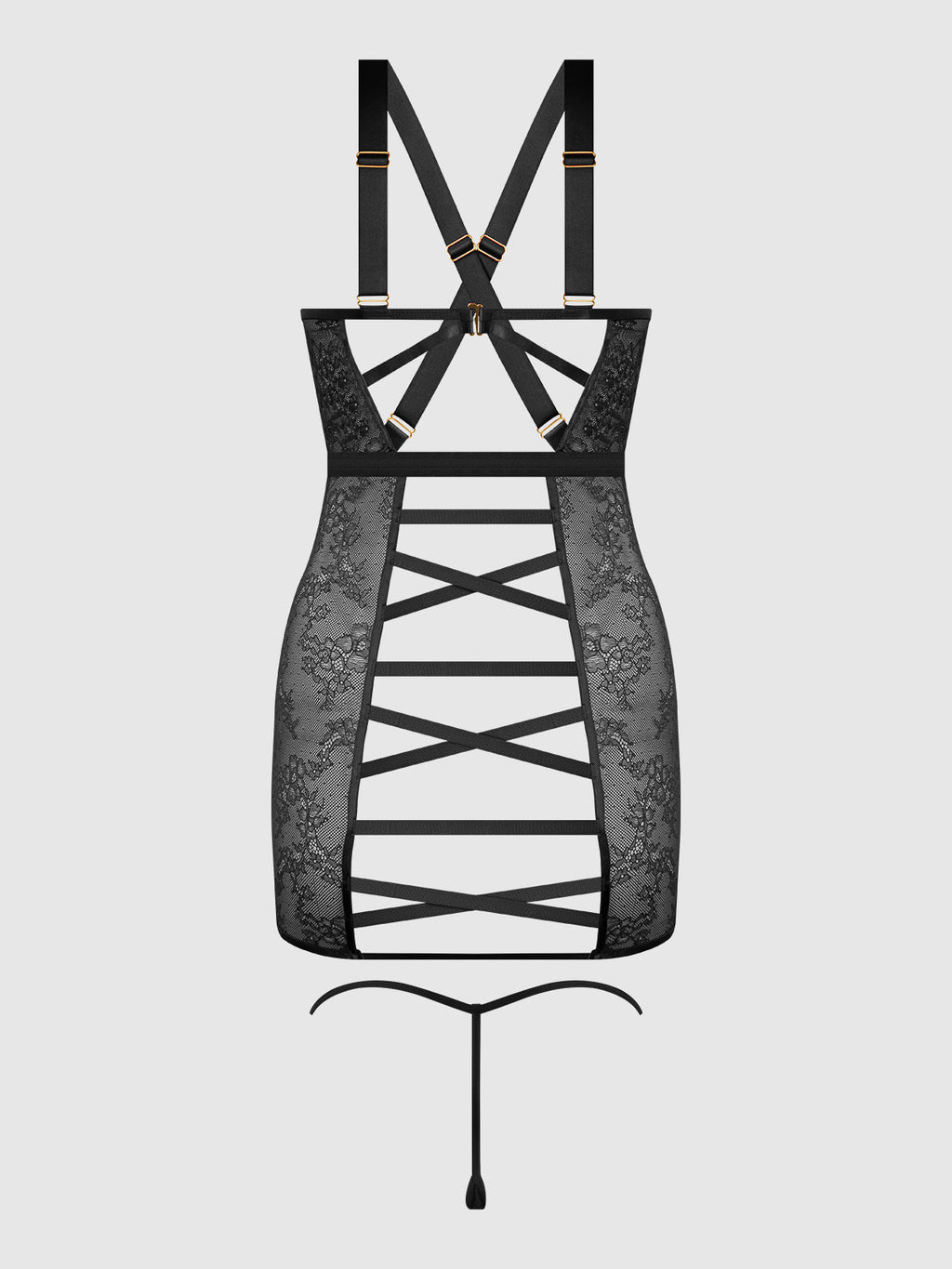 KIKI LACE STRAPPY & BACKLESS CHEMISE & G-STRING SET