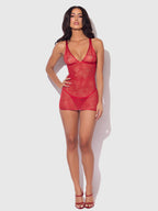 KIKI LACE STRAPPY & BACKLESS CHEMISE & G-STRING SET