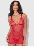 KIKI LACE STRAPPY & BACKLESS CHEMISE & G-STRING SET
