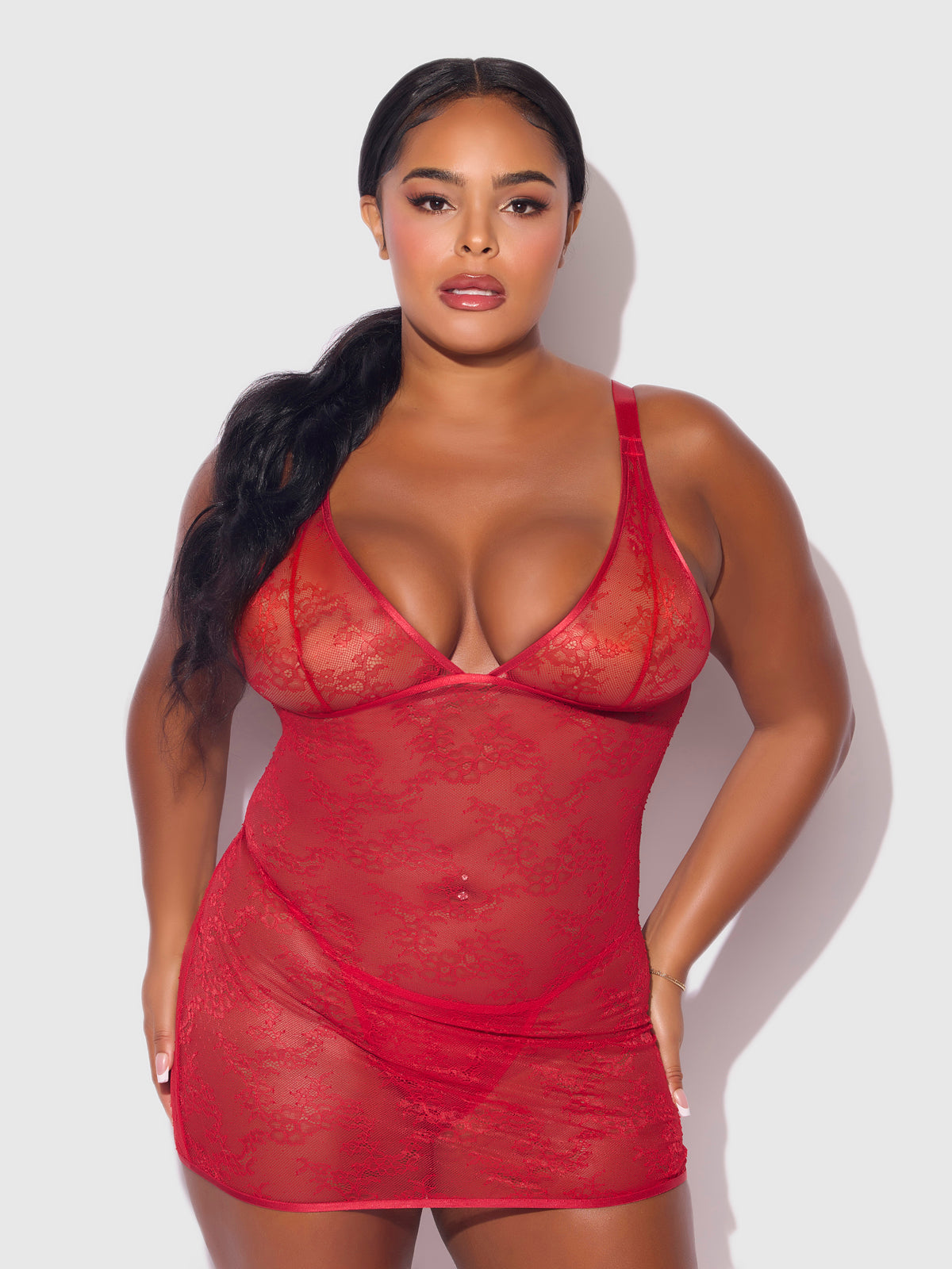 KIKI LACE STRAPPY & BACKLESS CHEMISE & G-STRING SET