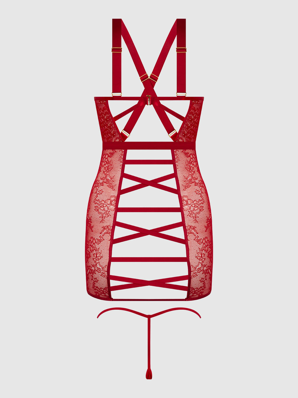 KIKI LACE STRAPPY & BACKLESS CHEMISE & G-STRING SET