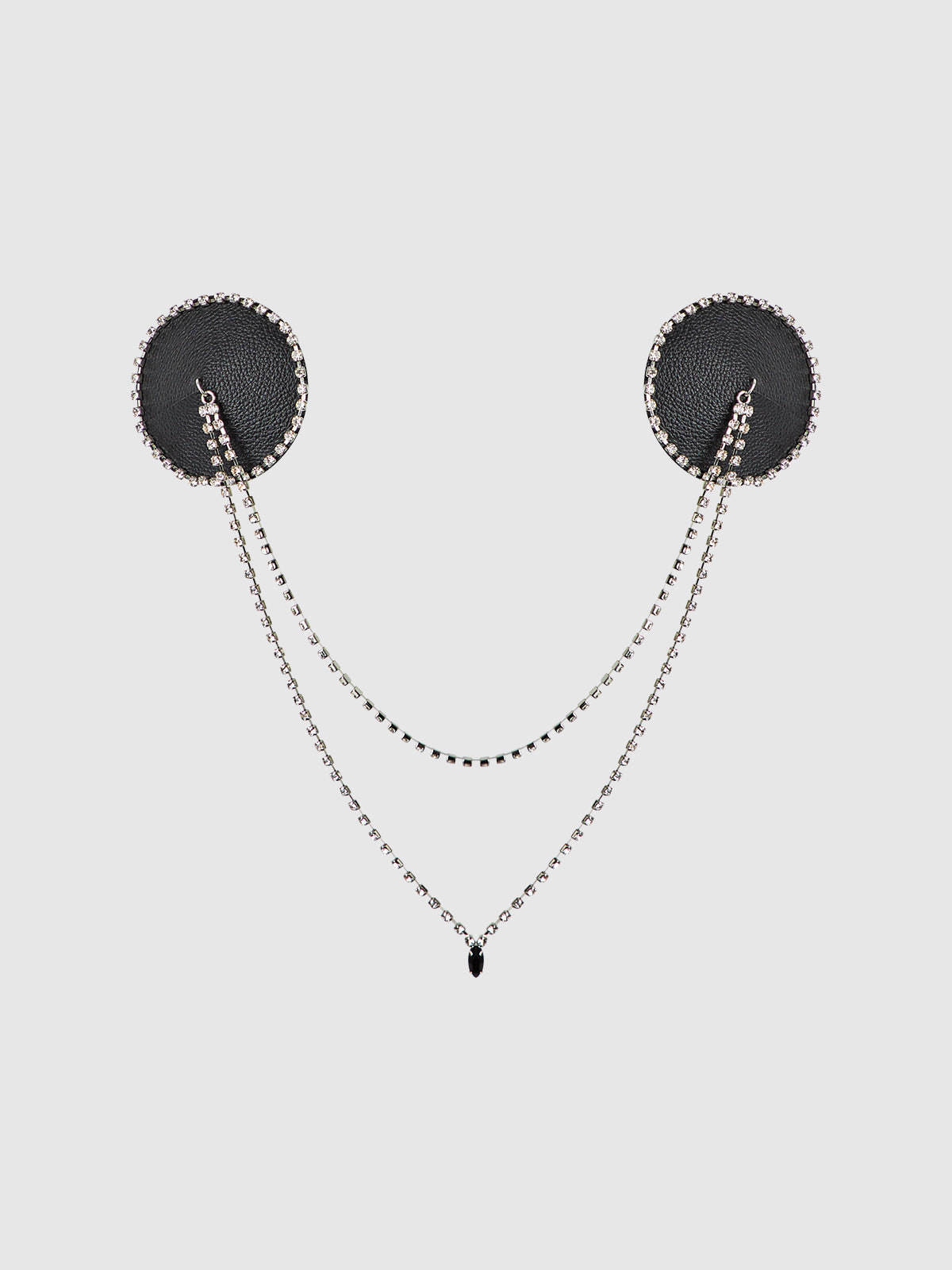 RHINESTONE & LEATHER-LIKE DRAPED PASTIES