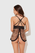 Felicia Leopard Mesh & Lace Babydoll Set