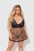 Felicia Leopard Mesh & Lace Babydoll Set