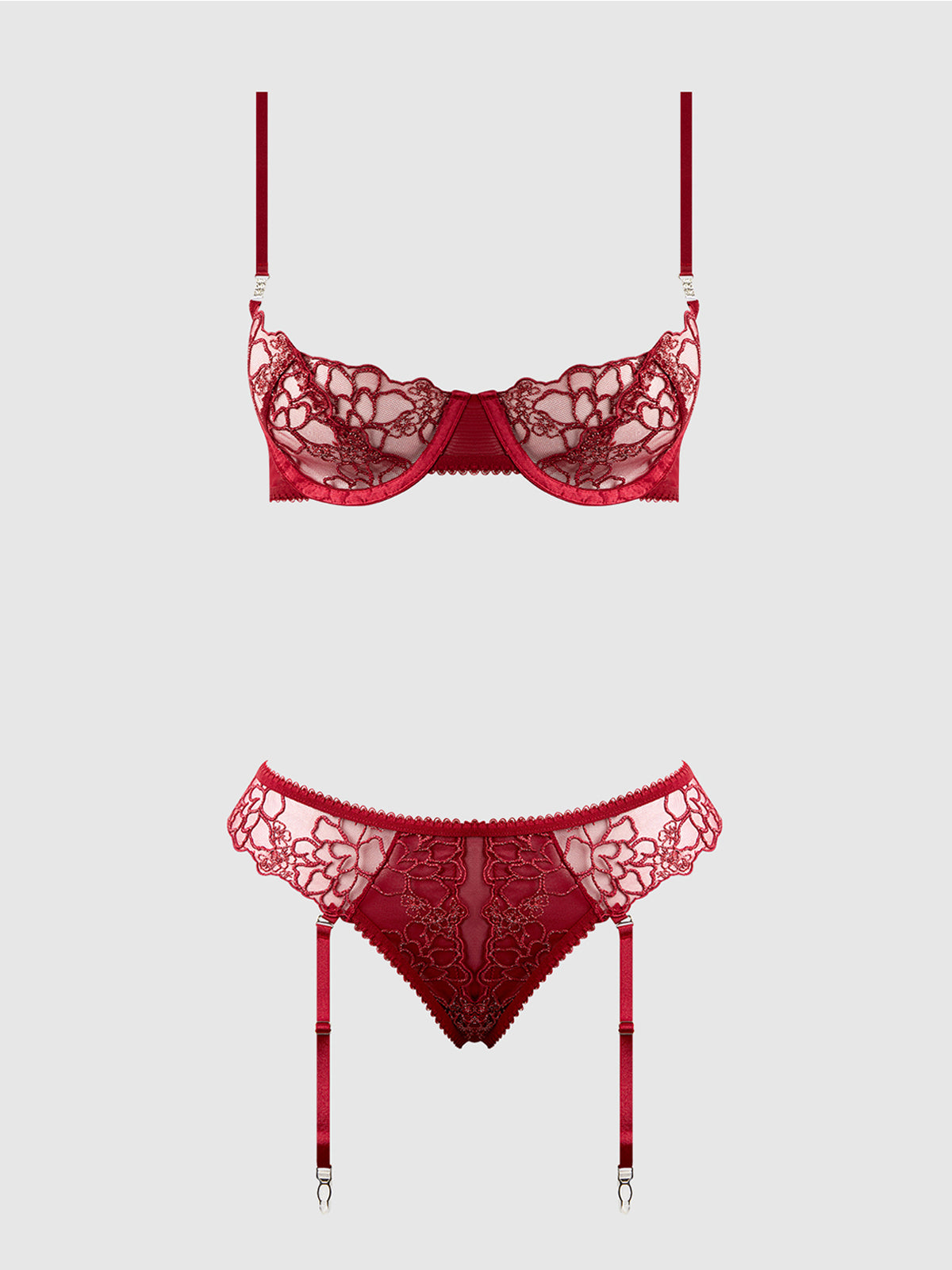 Eden Embroidered Lace Bra and Backless Hipster Set Rhubarb