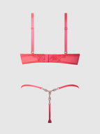 Eden Embroidered Lace Satin Cups Bra & G-String Set Coral