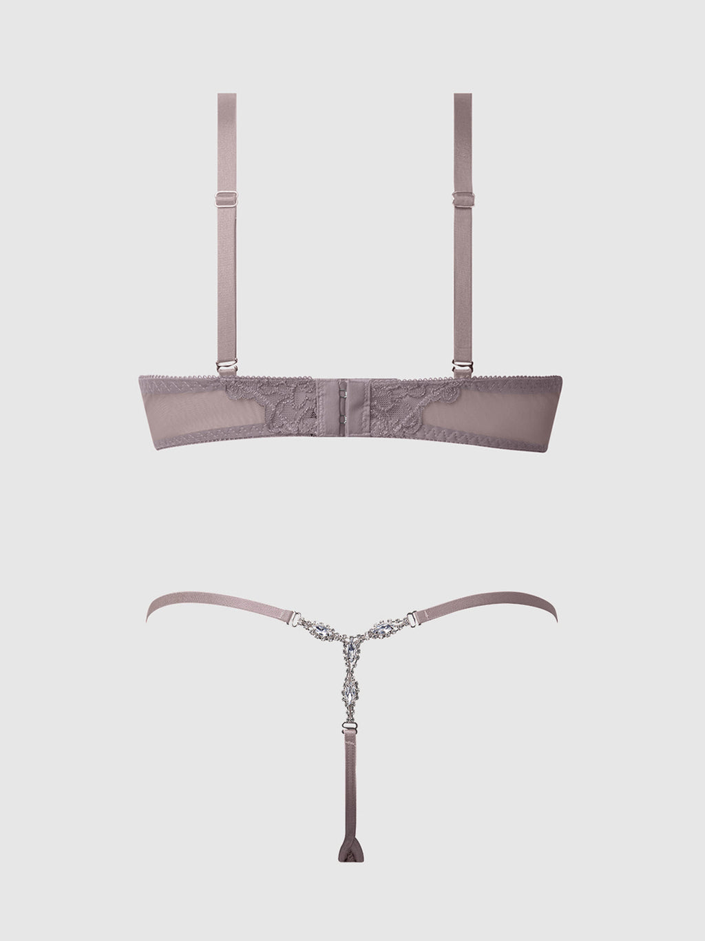 Eden Embroidered Lace Satin Cups Bra & G-String Set Grey