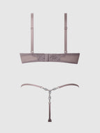 Eden Embroidered Lace Satin Cups Bra & G-String Set Grey