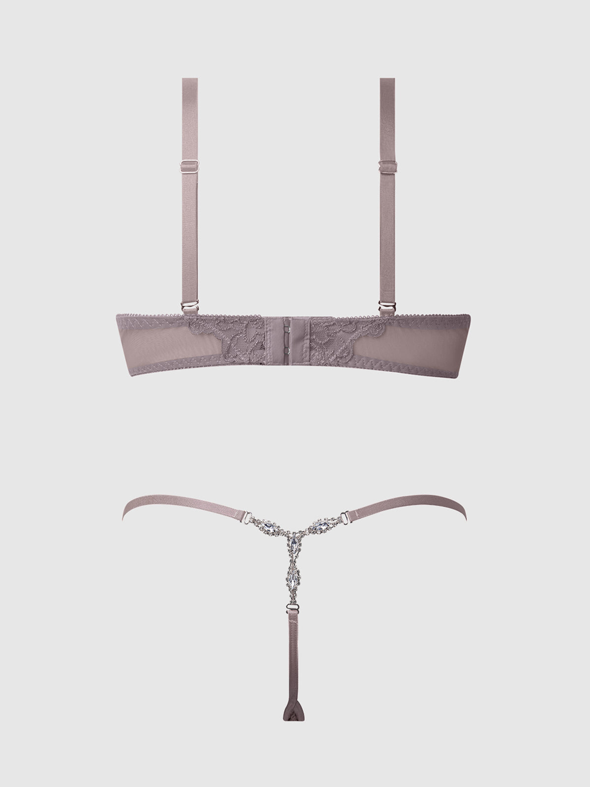 Eden Embroidered Lace Satin Cups Bra & G-String Set Grey