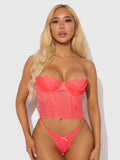 Eden Embroidered Lace Bustier Bra & G-String Set Coral