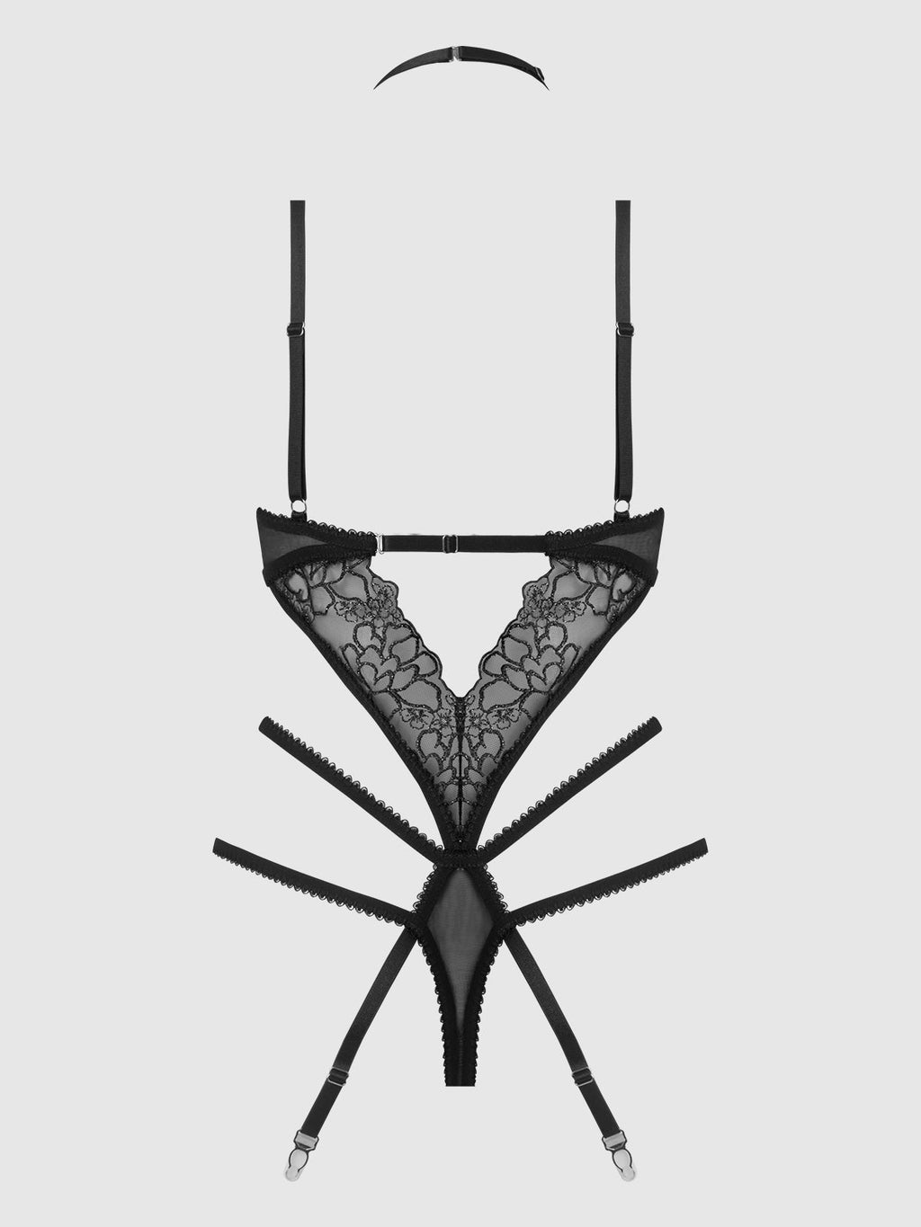 Eden Embroidered Lace Gartered Teddy Black