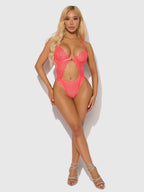 Eden Embroidered Lace Wirefree Teddy Coral