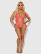 Eden Embroidered Lace Wirefree Teddy Coral