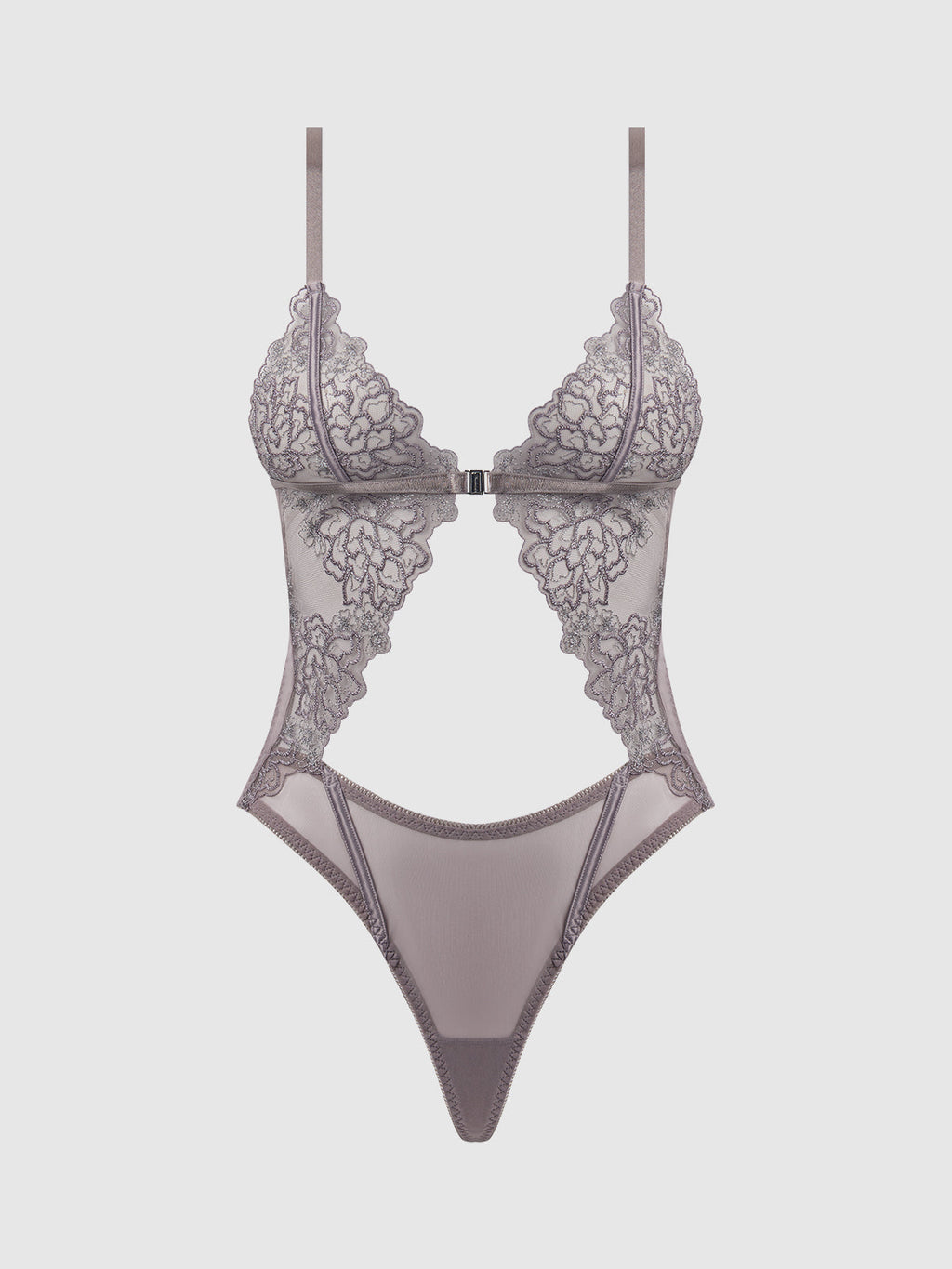Eden Embroidered Lace Wirefree Teddy Grey