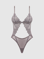 Eden Embroidered Lace Wirefree Teddy Grey