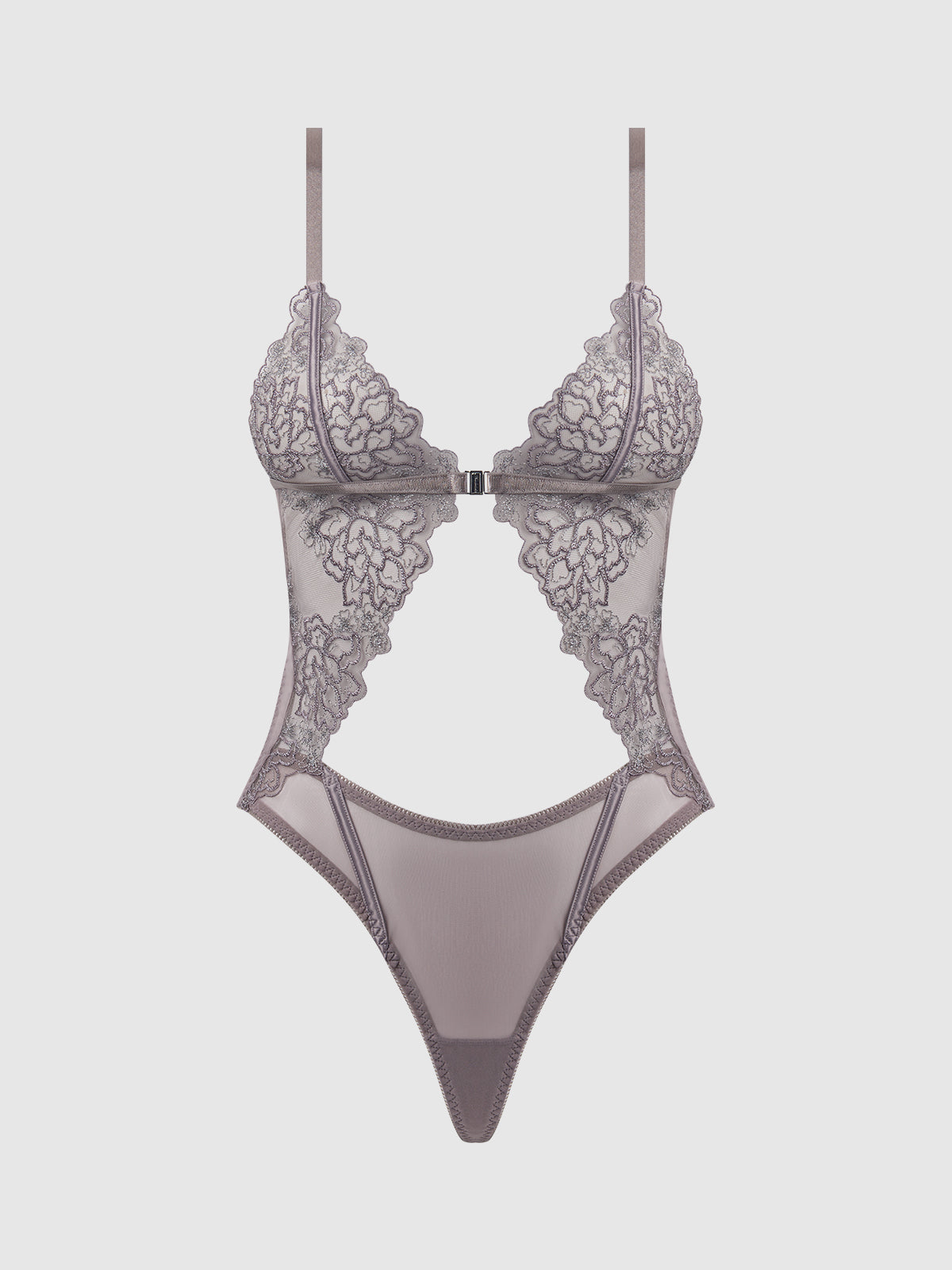 Eden Embroidered Lace Wirefree Teddy Grey