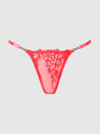 Eden Embroidered Lace Crotchless Thong Coral