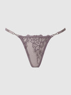 Eden Embroidered Lace Crotchless Thong Grey
