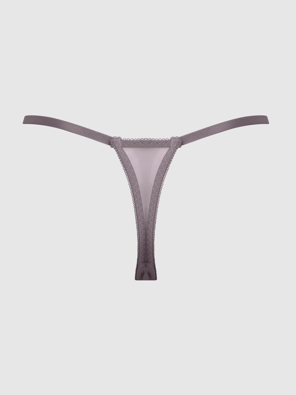 Eden Embroidered Lace Crotchless Thong Grey
