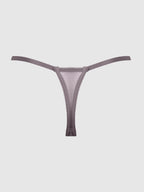 Eden Embroidered Lace Crotchless Thong Grey