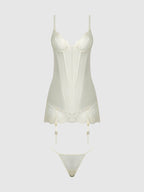 Bellvian™ Rosalie Satin & Embroidered Lace Chemise & G-String Set