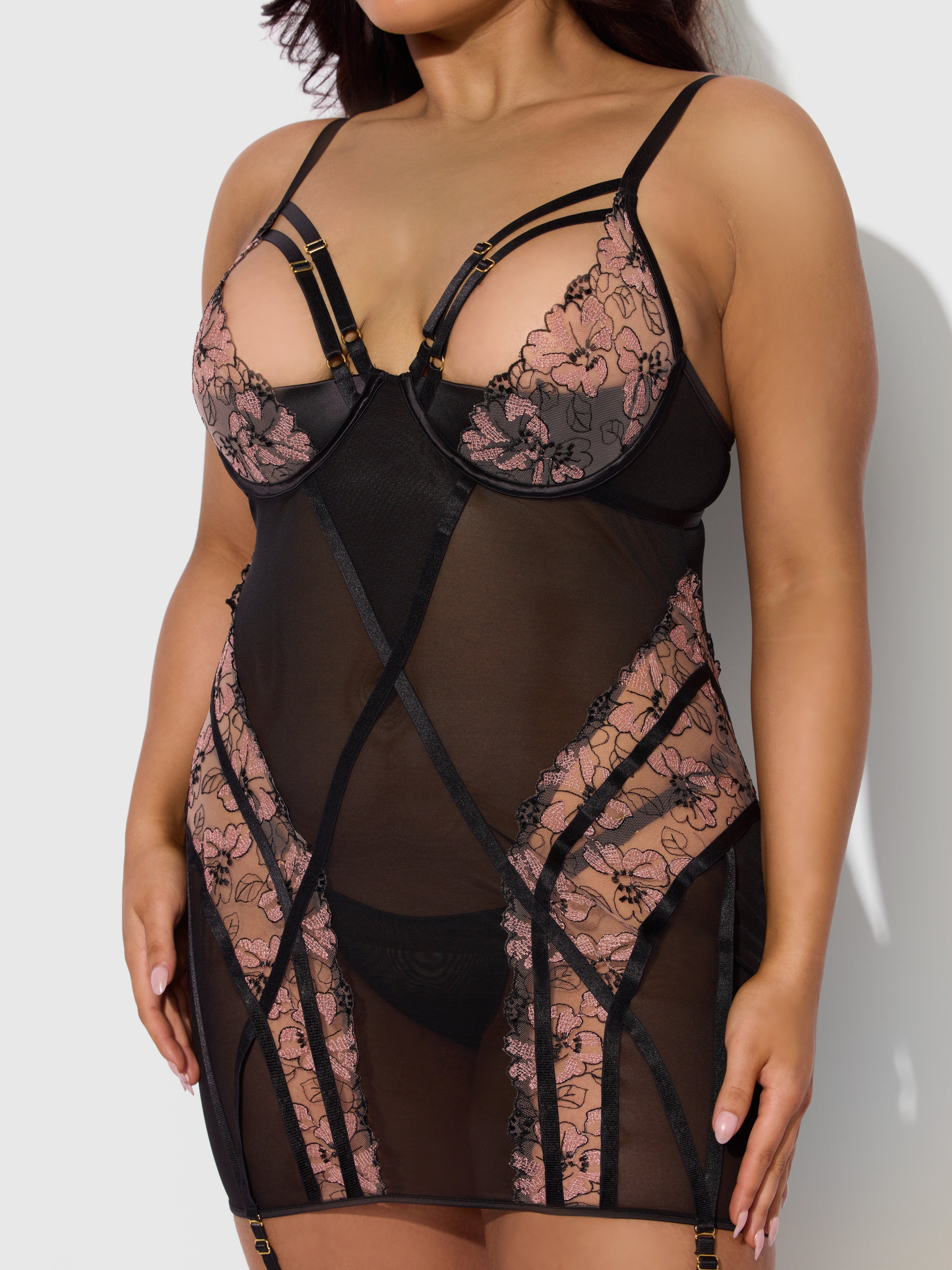 Bellvian™ Nova Blacklight Lace Chemise & Thong Set