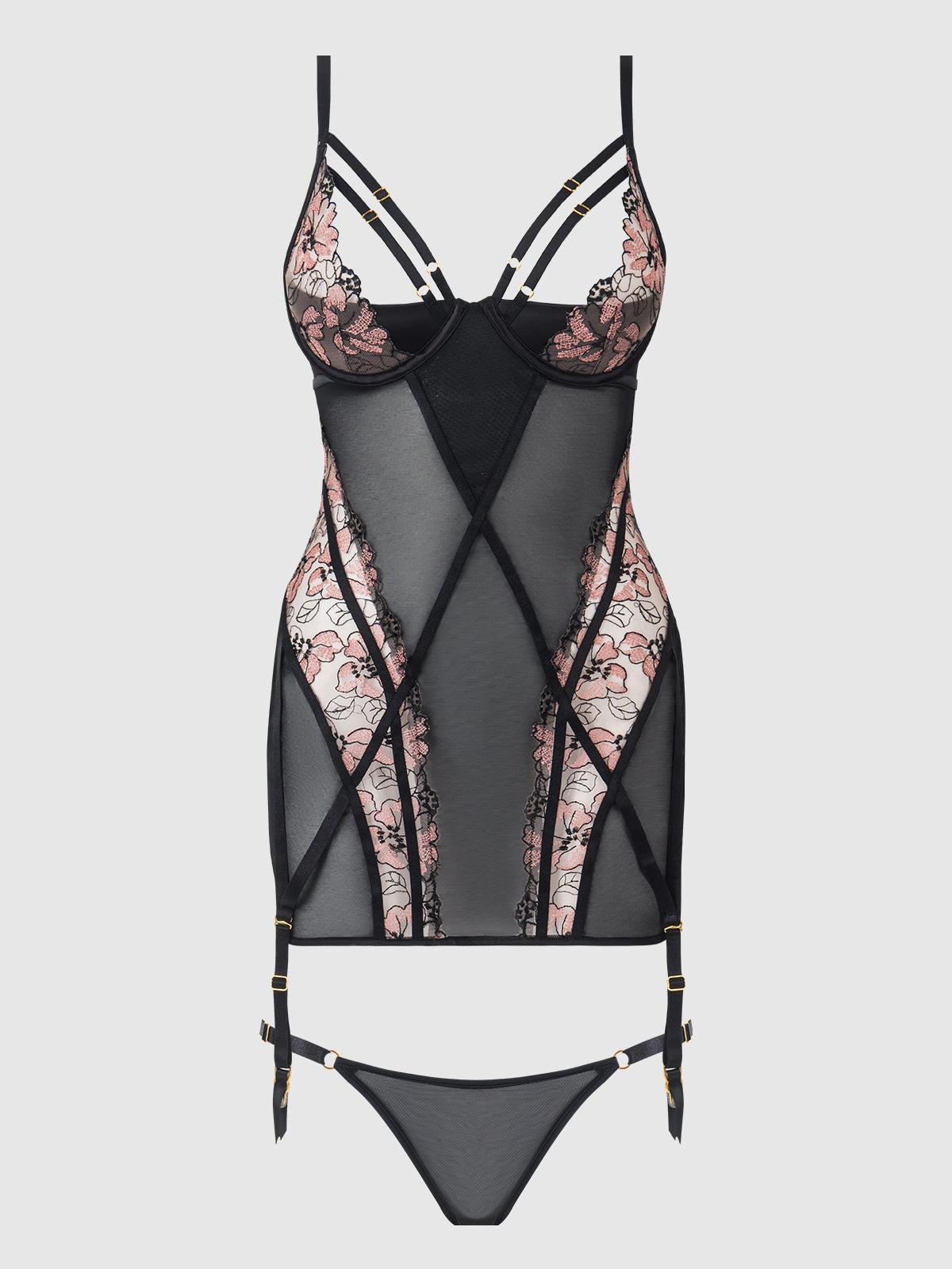 Bellvian™ Nova Blacklight Lace Chemise & Thong Set