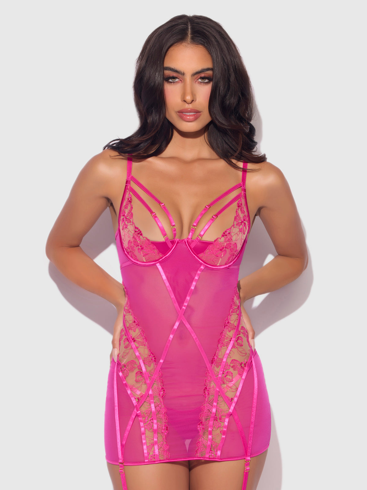 Bellvian™ Nova Blacklight Lace Chemise & Thong Set