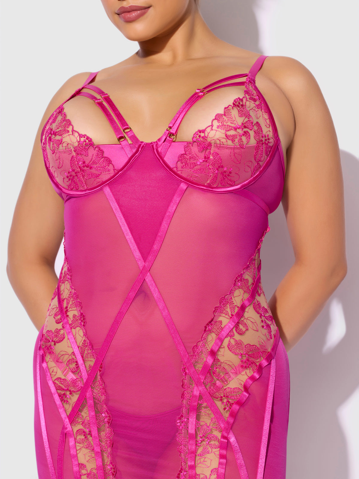 Bellvian™ Nova Blacklight Lace Chemise & Thong Set