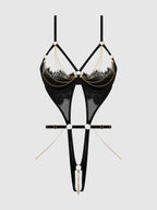 EVE LACE & CHAIN OPEN CUP & CROTCHLESS HARNESS TEDDY