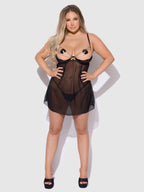 EVE LACE, CHAIN & MESH OPEN CUP BABYDOLL & G-STRING SET