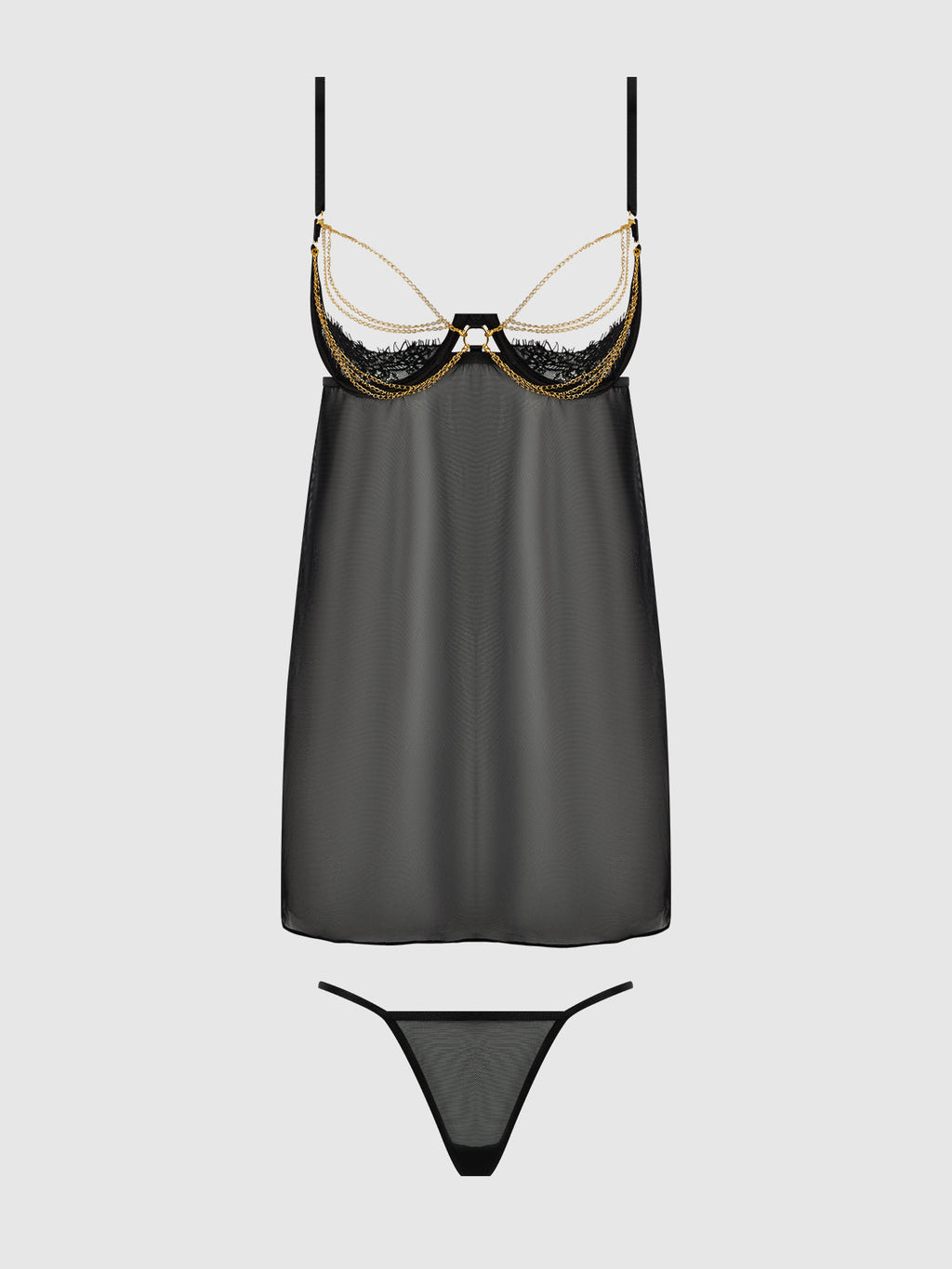 EVE LACE, CHAIN & MESH OPEN CUP BABYDOLL & G-STRING SET