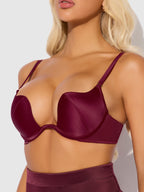 BRIGETA SATIN DEEP PLUNGE PUSH UP BRA, GARTER & THONG SET
