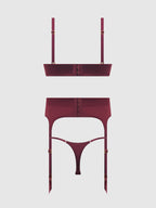 BRIGETA SATIN DEEP PLUNGE PUSH UP BRA, GARTER & THONG SET