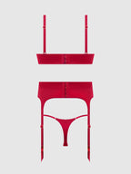 BRIGETA SATIN DEEP PLUNGE PUSH UP BRA, GARTER & THONG SET