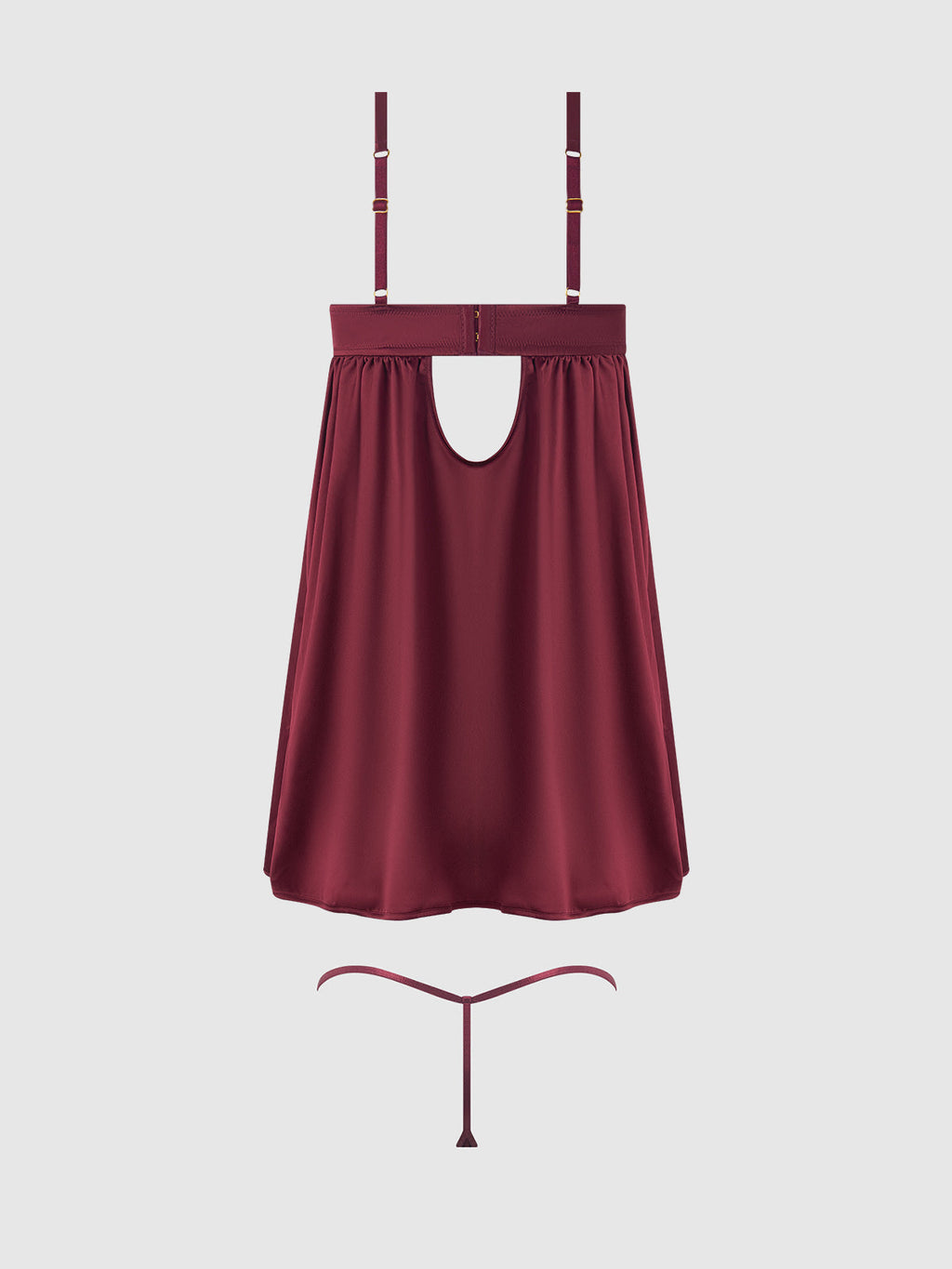 Brigeta Satin & Mesh Corsetted Babydoll Set Burgundy