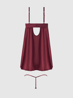 Brigeta Satin & Mesh Corsetted Babydoll Set Burgundy