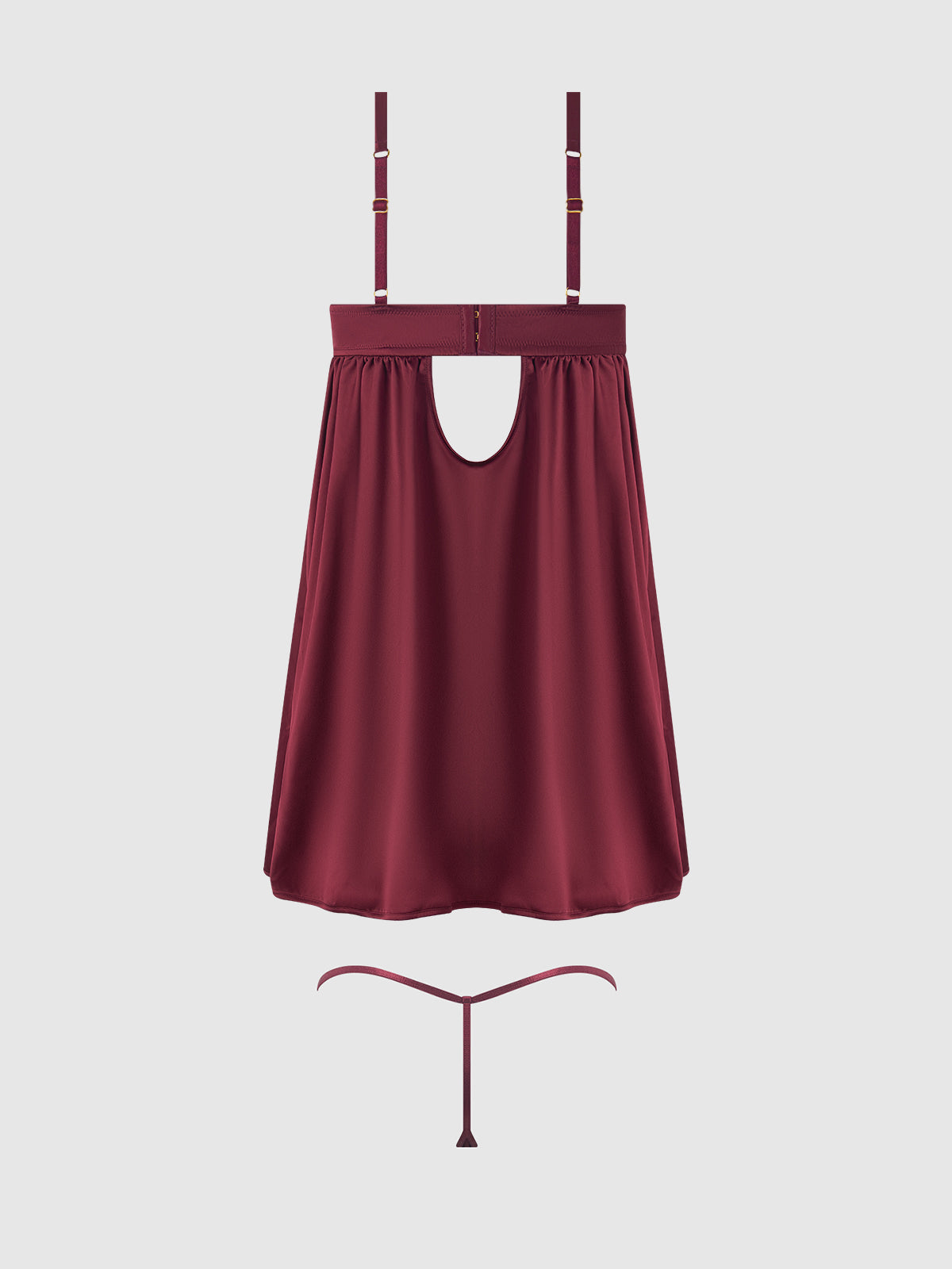 Brigeta Satin & Mesh Corsetted Babydoll Set Burgundy