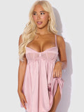 Brigeta Satin & Mesh Corsetted Babydoll Set Mauve