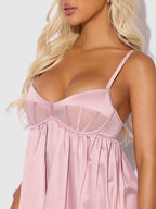 Brigeta Satin & Mesh Corsetted Babydoll Set Mauve