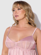 Brigeta Satin & Mesh Corsetted Babydoll Set Mauve